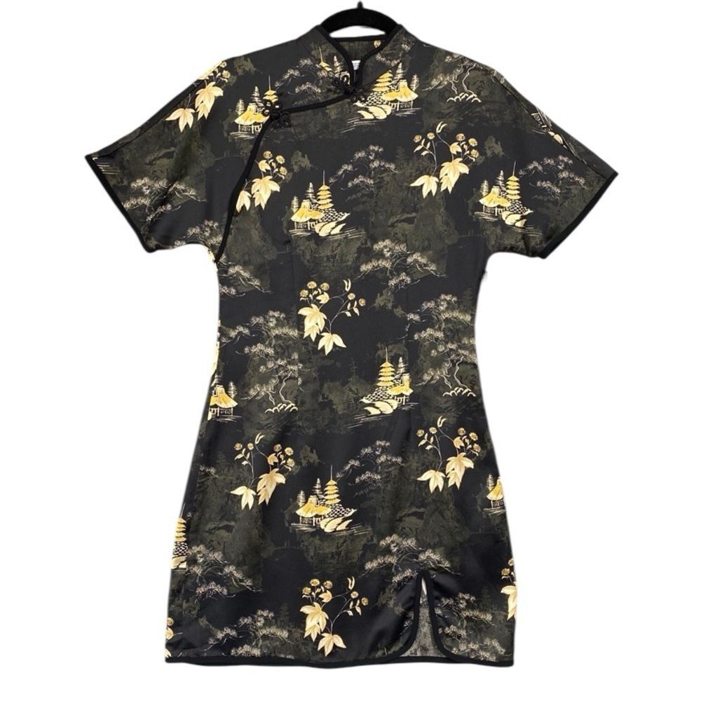 Zara Qipao Inspired Dress Asian Print Y2K Size XS Black